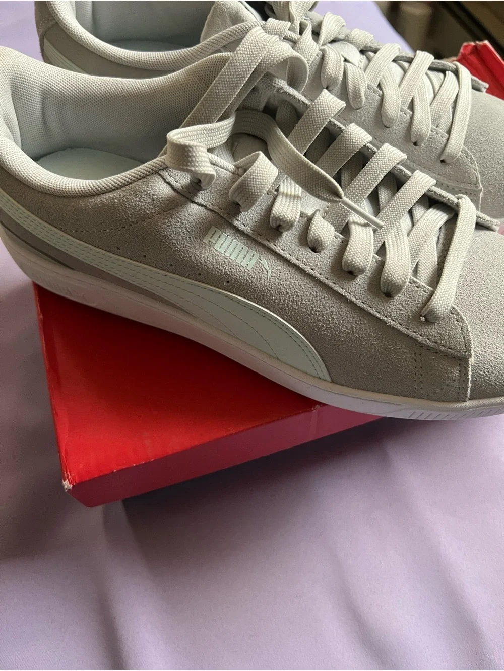 Puma Light Gray Low-Top Suede Sneakers - Picture 2 of 3